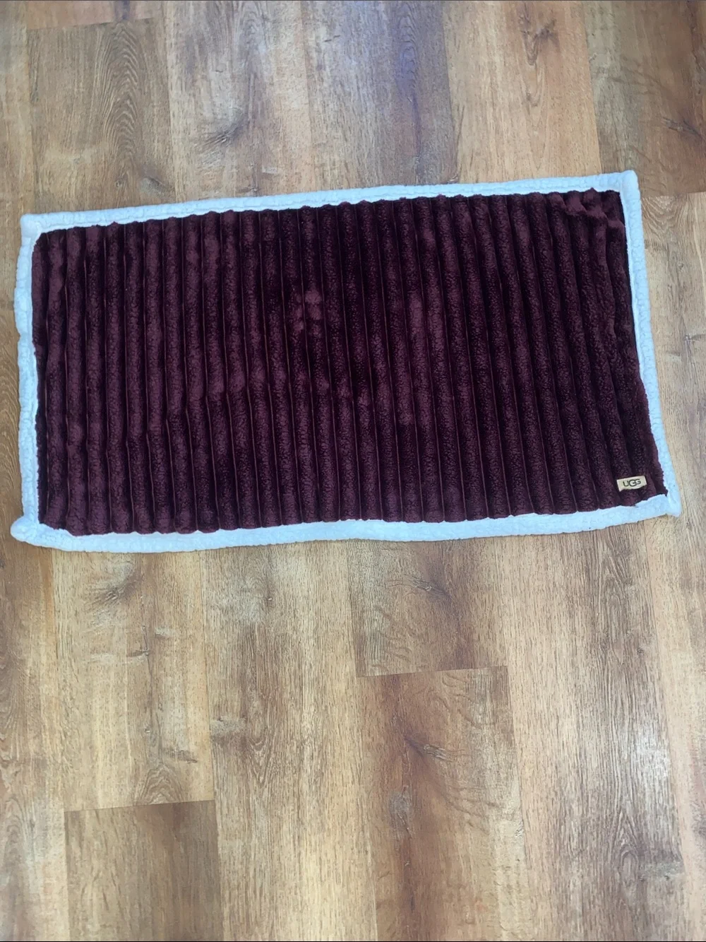 UGG Maroon Plush Sherpa Pillow Case with Cream Trim